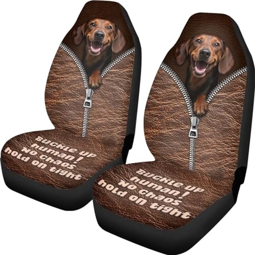2 Pieces Car Front Seat Covers Dachshund Dog Print Auto Seat Protector for Cars Front Seats High Back Seats Cover for SUV, Universal Fits - color: Brown - Dachshund Dog