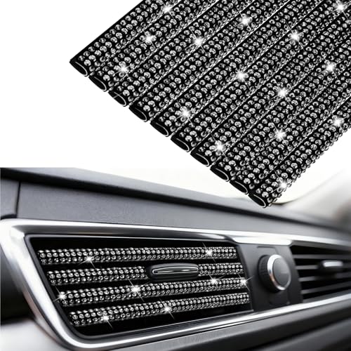 NBTEPEM Bling Car Air Conditioner Decoration Strip for Vent Outlet, 10 PCS Universal Rhinestone Car Vent Outlet Trim Decorations, Bling Interior Accessories for Women and Girls (Black) - color: Black