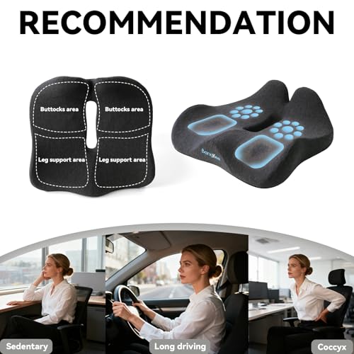 18x16 Inch Memory Foam Seat Cushion for Office, Travel, Car | Black Chair Cushions with Removable Washable Cover, Non-Slip Bottom and Carry Handle - color: Black