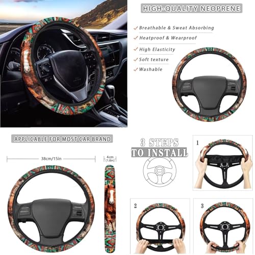 Wanyint 14 Pack Car Accessories, Auto Seat Cover Steering Wheel Seatbelt Strap Pad Trash Can Armrest Pad Cup Holders Rearview Mirror Handbrake Cover Set, Aztec Horse Camo Hunting Forest - color: Aztec Horse Camo Hunting Forest