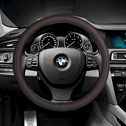 Microfiber Leather Steering Wheel Cover with Classic Embossing, Anti-Slip Breathable Auto Car Wheel Protector, 15 Inch, Coffee - color: Coffee