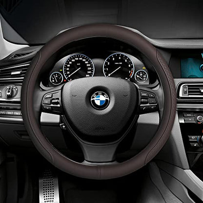 Microfiber Leather Steering Wheel Cover with Classic Embossing, Anti-Slip Breathable Auto Car Wheel Protector, 15 Inch, Coffee - color: Coffee