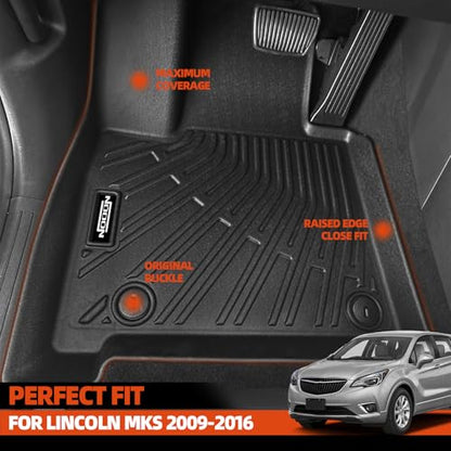 Custom Fit Floor Mats for Lincoln MKS 2009-2016, All Weather TPE Floor Liners with Trunk Mat, Odorless Full Set Interior Accessories - size: 14)MKS|2009-2016