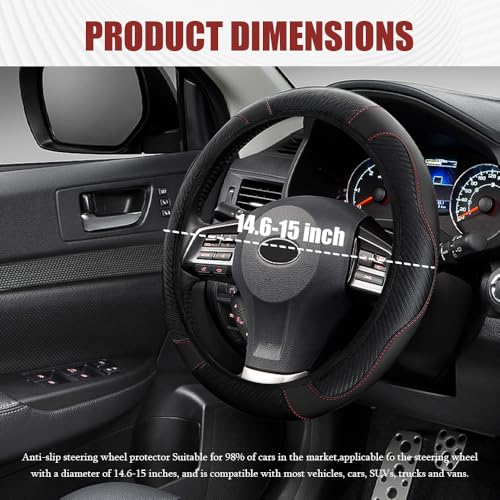 Car Steering Wheel Cover, Steering Wheel Protector, Universal 14.5-15 Inch Microfiber Leather Breathable Auto Steering Wheel Covers, Carbon Fiber Steering Wheel Cover for Women Men (Black) - color: Black