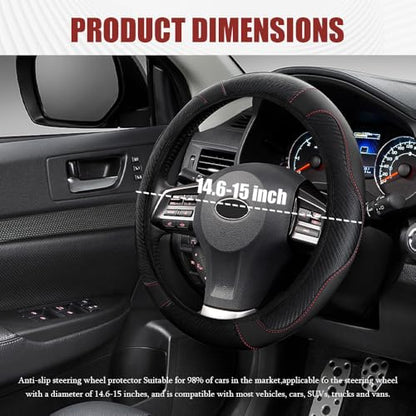Car Steering Wheel Cover, Steering Wheel Protector, Universal 14.5-15 Inch Microfiber Leather Breathable Auto Steering Wheel Covers, Carbon Fiber Steering Wheel Cover for Women Men (Black) - color: Black