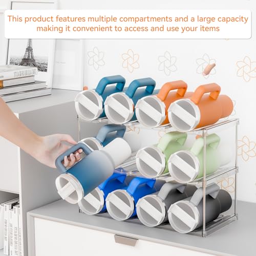 Yieach Stackable Water Bottle Organizer for Stanley,Yeti 40 oz and Others Tumbler Organizer,3 Tier Waterbottle Storage Rack,Clear Acrylic Cup Organizers for Kitchen Cabinets,Countertop,Pantry Shelf - size: 3 Tier Hold 12 Bottle