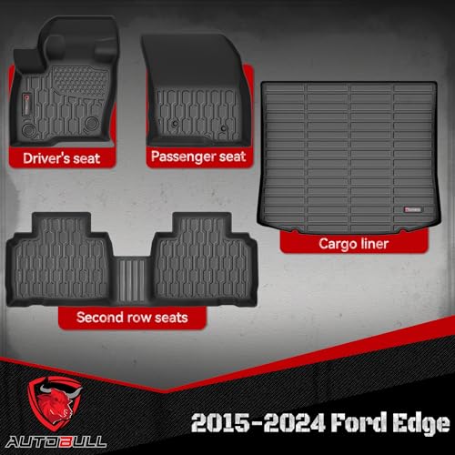 Floor Mats & Cargo Liner Compatible with 2015-2024 Ford Edge Cargo Mat, Full Set All Weather Protection 1st, 2nd Row Car Liners & Trunk Mat, Black - style: Ford Edge 2015-2024