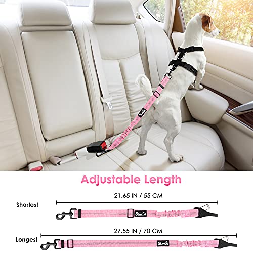 SlowTon Dog Seat Belt for Car, Adjustable 3 in 1 Dog Seatbelt with Elastic Bungee Buffer, Nylon Heavy Duty Dog Car Harness Reflective Safety Tether Leash with Latch Hook Clip Pink - color: Pink