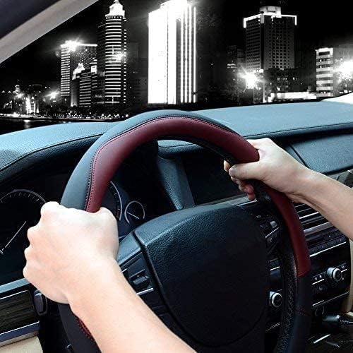 Valleycomfy Microfiber Leather Steering Wheel Cover Large-Size for F150 F250 F350 Ram 4Runner Tacoma Tundra Range Rover Model S X with 15 1/2 inches-16 inches Outer Diameter (Wine Red) - color: Wine Red, size: Large Size[15.5"-16"]