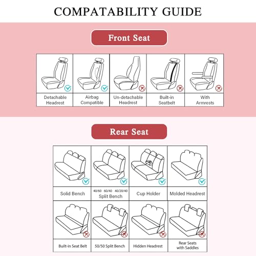 otoez Pink Car Seat Covers Full Set, 5 Seats Nappa Leather Seat Covers for Car, Breathable Automotive Front and Back Seat Protectors with Lumbar Support for Sedan SUV Truck Van, Black & Pink