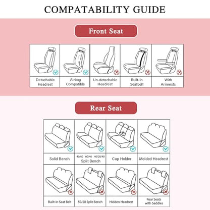 otoez Pink Car Seat Covers Full Set, 5 Seats Nappa Leather Seat Covers for Car, Breathable Automotive Front and Back Seat Protectors with Lumbar Support for Sedan SUV Truck Van, Black & Pink