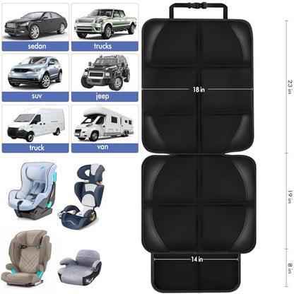 Car Seat Protector Covers - for Child Carseat mat 600d Fabric Waterproof Non Slip Thickest Padding with Storage Pockets Cushion Protectors Large Size Prevent Dirt Scratches (Black 1)