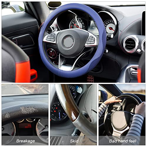 Car Steering Wheel Cover, Microfiber Breathable Ice Silk Leather Steering Wheel Cover Soft Anti-Slip Safety, 15inch Four Season Universal Fits for Most Truck,SUV,Cars (Blue) - color: Blue