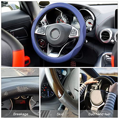 Car Steering Wheel Cover, Microfiber Breathable Ice Silk Leather Steering Wheel Cover Soft Anti-Slip Safety, 15inch Four Season Universal Fits for Most Truck,SUV,Cars (Blue) - color: Blue