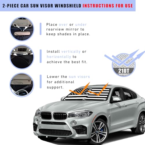 2 PCS Car Windshield Sun Shade, Auto Sun Heat and UV Rays Blocker, 28"×31" Foldable Automotive Front Window Sunshade Protector, Universal Vehicle Interior Accessories (Black Flag-M) - color: Black Flag-M (28×31 inches)