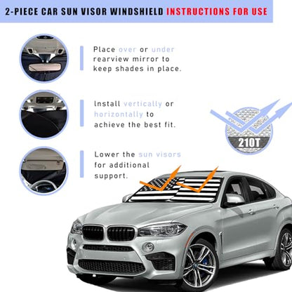 2 PCS Car Windshield Sun Shade, Auto Sun Heat and UV Rays Blocker, 28"×31" Foldable Automotive Front Window Sunshade Protector, Universal Vehicle Interior Accessories (Black Flag-M) - color: Black Flag-M (28×31 inches)