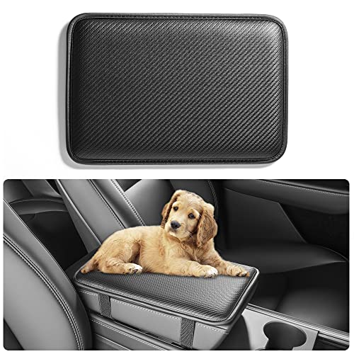 HighnessHwoo Car Armrest Covers, Vehicle Center Console Cover, Middle Storage Pads, Dog & Cat Paws Protetor, Carbon Fiber PU Leather, Waterproof, Anti-Slip, Auto Interior Accessories, Black, Size M - color: Sport Black, size: M - 13.2*8.9 inches