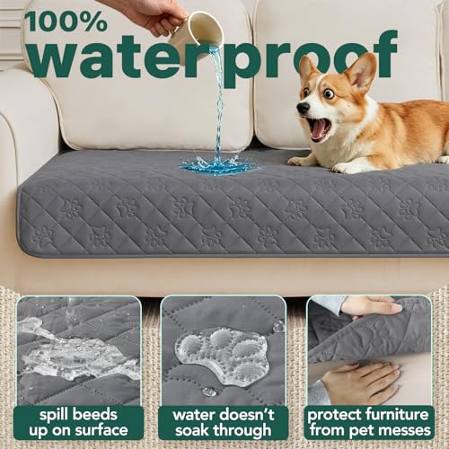 PAWFINITY Waterproof Couch Cover for Dogs, Pee Proof Pet Blanket, Paw Print Quilted, Pet Hair Resistant, Scratch-Resistant, Washable Furniture Protector for 2-3 Seat Sofa and Bed, 30x70 Inch, Grey - size: 70x30 inch (pack of 1)
