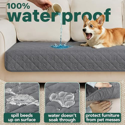 PAWFINITY Waterproof Couch Cover for Dogs, Pee Proof Pet Blanket, Paw Print Quilted, Pet Hair Resistant, Scratch-Resistant, Washable Furniture Protector for 2-3 Seat Sofa and Bed, 30x80 Inch, Grey - size: 80x30 inch (pack of 1)