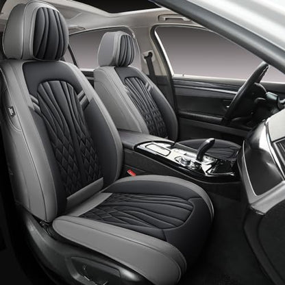 MINGBRON Leather Car Seat Covers,Breathable and Waterproof Faux Leather Automotive Seat Covers for Cars SUV Truck Sedan,Universal Driver Seat Cover Grey&Black - color: Grey&Black, size: 2 Seat Covers (Front Only)