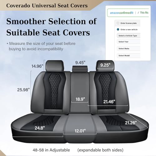 Coverado Car Seat Covers, Back Car Seat Cover, 3-Pieces Leather Seat Cover, Luxury Car Seat Cushion, Luxury Seat Cover Seat Protector Universal Most Cars Trucks SUV - color: Gray/Black