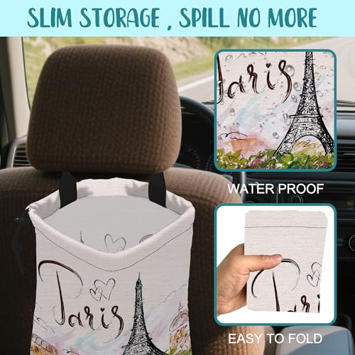 Car Garbage Bag Eiffel Tower Paris Drawstring Car Trash Bag Hanging for Back Seat with Adjustable Buckle Canvas Vehicle Trash Can Easy-to-Install - color: Eiffel Tower Paris
