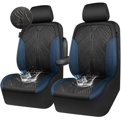 CAR PASS Waterproof Black Blue Car Seat Covers Front Seat Covers Neoprene Wetsuit,All-Weather Non-Slip Durable,Universal Fit for SUV Trucks Automotive,Armrest Airbag Compatible,Emboss Black Blue - color: Black and Blue, size: Two Front