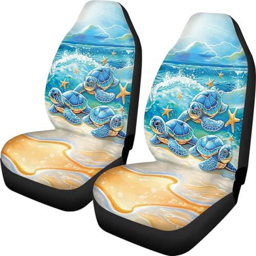 INSTANTARTS Turtle Starfish Car Seat Covers 2 Piece – Easy-to-Install Polyester Front Seat Protectors, Universal Fit for Most Cars SUVs Trucks - color: Beach Turtle Starfish
