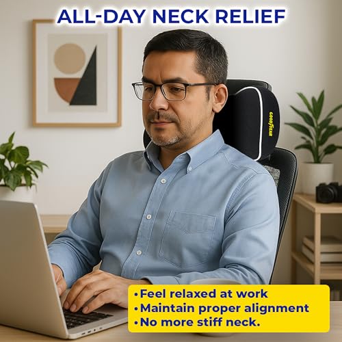 Goodyear Car Neck Pillow, Soft Memory Foam Headrest Pillow for Driving, Ergonomic Car Seat Headrest Cushion with Adjustable Strap, Breathable & Removable Cover, Neck Pain Relief, Black - color: Black