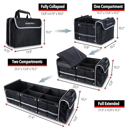 Waterproof Trunk Organizer with Insulated Leakproof Cooler Bag, Foldable Cover, Adjustable Securing Straps (Black)
