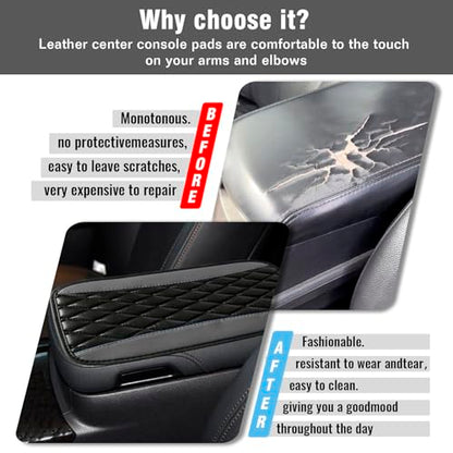 Auto Center Console Pad, Universal Waterproof Armrest Seat Box Cover, Car Interior Accessories, Leather Auto Armrest Cover Protector for Most Vehicle, SUV, Truck (Gray)