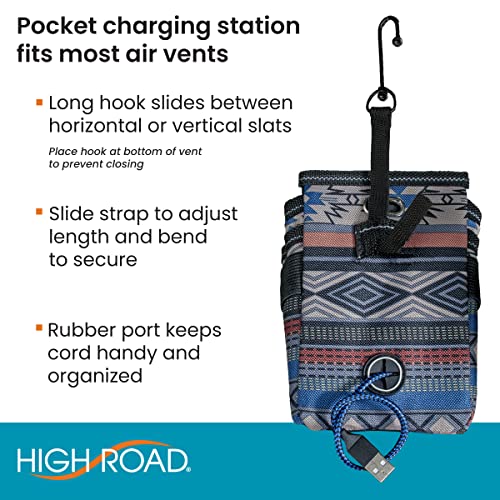 High Road DriverPockets Car Phone Holder Air Vent Pouch and Front Seat Organizer with 3 Pockets, Hanging Hooks and Charging Port (Southwest) - color: Southwest