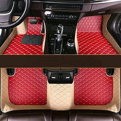 Custom Fit Car Floor Mats - Full Coverage Automotive Leather Floor Liners for Most Vehicles by MingyunSM (red & Beige) - color: red & beige