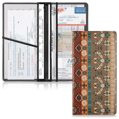 linqin Car Registration and Insurance Card Holder, Boho Bohemian Glove Box Organizer Card Document Wallet - color: Boho Bohemian