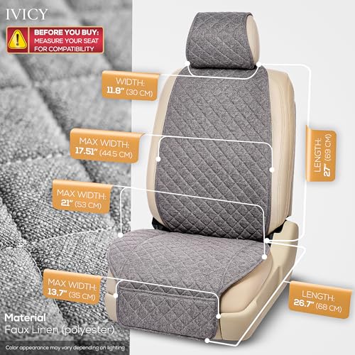 IVICY Faux Linen Front Car Seat Cover – Non-Slip Bucket Seat Protector for Most Cars, SUVs, Vans & Trucks – 1 Seat Cover, Machine Washable, Side-Airbag Friendly, Cool Gray - color: GRAY HYB LN