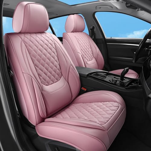 Car Seat Covers Full Set Pink, Luxury Faux Leather Car Seat Covers Waterproof Non-Slip Seat Protector Universal Fit for Most Cars SUVs Trucks Pick-ups, Cute Pink Car Accessories for Women - color: Pink-Full Set