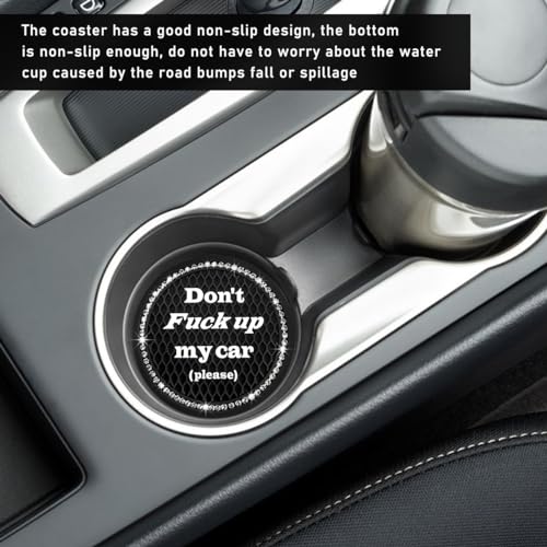 2 Pack Bling Car Cup Holder Coaster, 2.75 Inch Anti-Slip Auto Insert Cup Coaster, Crystal Car Drink Cup Mat Perfect for Women Girls, Universal Interior Decor Accessories (Black)