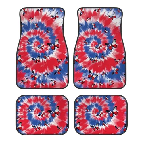 Butterfly Tie Dye Red Blue Automotive Floor Mats Front and Rear Car Mat Carpet Set 4 Pcs Universal Fit for July of 4th - color: Butterfly Tie Dye Red Blue