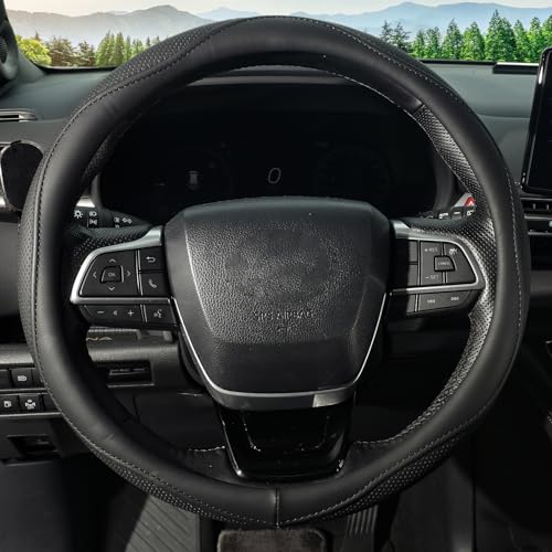 Steering Wheel Cover for Men Women, Universal 15 inch Microfiber Leather with Non-Slip Rubber Lining, Breathable Car Wheel Protector, Odorless, Durable, Black