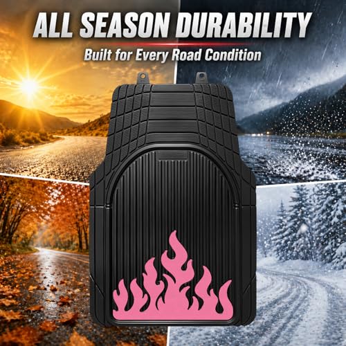 Heavy Duty Rubber Car Mats Flame Design (Rose Pink), 4-Piece Deep Waterproof Floor Mats Set (Front & Rear Full Set), All Weather Universal Trim to Fit Automotive SUV Sedan Truck - color: Rose Pink, size: Flame