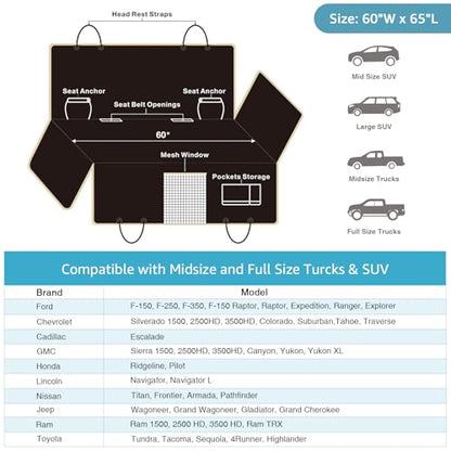 Lassie XL Truck Dog Seat Cover Back Seat with 2 Seat Belts, Dog Car Hammock for Large SUV and Trucks Compatible with F150 F250/Chevrolet Silverado/Ram Pickup/GMC Sierra/Toyota Tundra and Crew Cab - color: Black, size: Truck