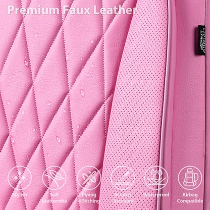 CAR PASS Piping Luxury Leather Two Front Car Seat Covers, Cute Girly Waterproof Anti Slip Seat Covers Compatible with Front Seat Armrests,Universal Fit for Suvs,Vans,Trucks,Airbag Compatible(All Pink) - color: All Pink, size: Two Front