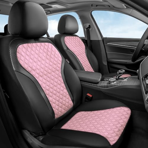 Coverado Seat Covers Front Seats, 2-Pack Luxury Diamond Leather Car Seat Cover, Sports Carbon Fiber Design Waterproof Car Seat Protector, Black Pink Automotive Seat Covers Universal Fit Most Cars - color: BlackPink, size: Front