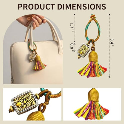 Handmade Tassel Keychain for Car Keys, Purse, Bag Charm Accessory, Bohemian Fringe Pendant Gift - color: Gourd Blossom Bell Charm