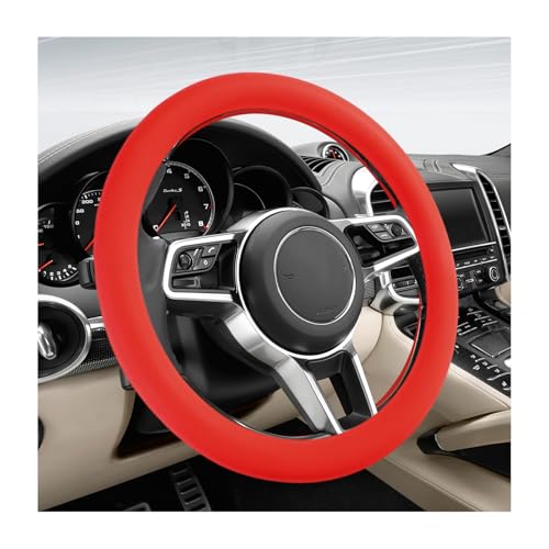 DXNQ Car Steering Wheel Cover, 13 to 14.17 inches Anti-Slip Silicone Steering Wheel Protector, Soft Flexible Shock-Absorbent Steering Wheel Protective Cover for Most Car Models (Red) - color: Red
