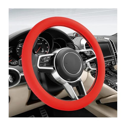 DXNQ Car Steering Wheel Cover, 13 to 14.17 inches Anti-Slip Silicone Steering Wheel Protector, Soft Flexible Shock-Absorbent Steering Wheel Protective Cover for Most Car Models (Red) - color: Red