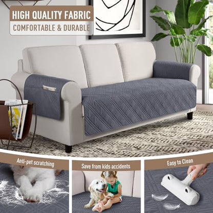 TAOCOCO Waterproof Couch Covers for Pets Dogs with Non Slip Backing, Sofa Seat Covers with Side Pocket for 3 Cushion Couch Washable Dog Couch Cover Protector Sofa Slipcovers(Sofa, Dark Grey)