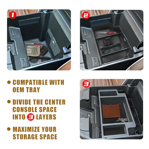 Center Console Organizer Compatible with 2022-2026 Chevy Silverado/GMC Sierra 1500, 2024-2026 Silverado & Sierra 2500 3500HD Armrest Storage - Full w/Bucket Seats ONLY(Console Tray&Mats Set) - size: Console Tray