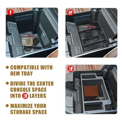 Center Console Organizer Compatible with 2022-2026 Chevy Silverado/GMC Sierra 1500, 2024-2026 Silverado & Sierra 2500 3500HD Armrest Storage - Full w/Bucket Seats ONLY(Console Tray&Mats Set) - size: Console Tray