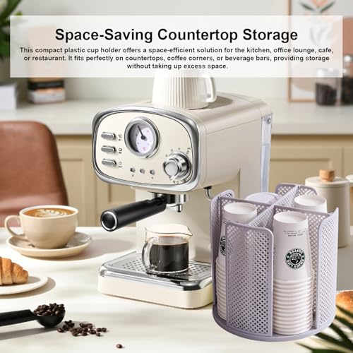 Coffee Cup Dispenser,360°Rotating Paper Cup Dispenser,Cup Holder with 4 Compartments Removable,Cup Dispenser Countertop,Disposable Paper & Plastic Cups,for Restaurant,Coffee Station,Bar,Office - color: Gray
